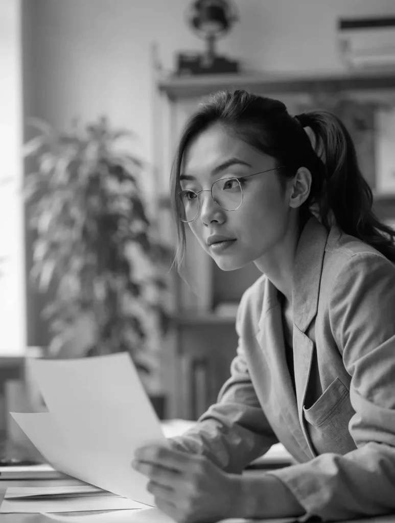 Business owner studying her financial statements